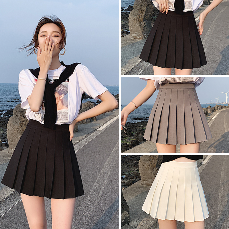 Black pleated skirt women's summer skirt white high waist a word 2021 new small gray jk short skirt