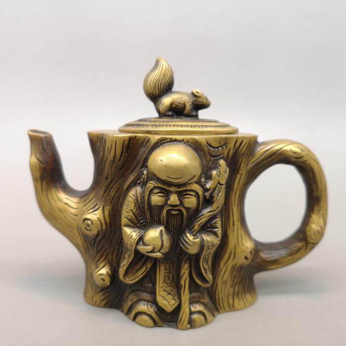 Pure Bronze Sushi Pot Imitation Ancient Root Carved Bronze Ware Teapot Wine Pot Kettle Home Office Tea Road Handicraft Decoration Pendulum-Taobao
