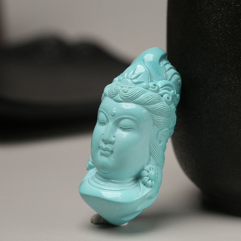 Junyi (jewelry)natural ore high porcelain blue turquoise Guanyin jade blue material seiko to create