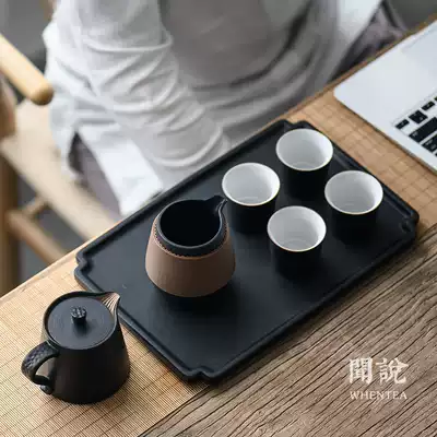 Wen said) Japanese black sand glaze teapot tea set set simple home living room kung fu ceramic tea cup tea tray