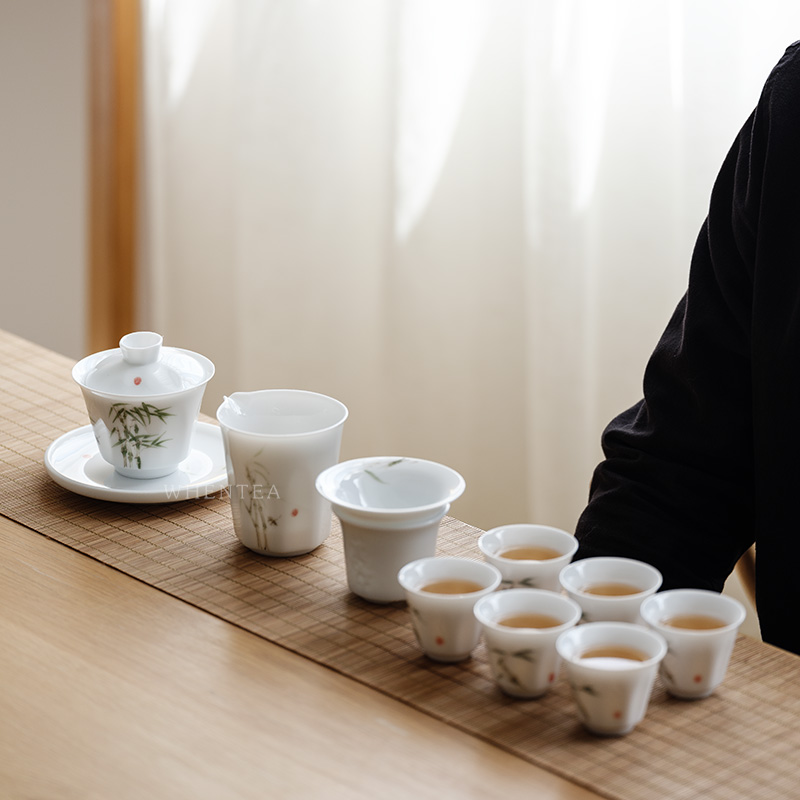 Jingdezhen Qingzhu Gongfu Tea set Pure hand-painted underglaze color cover bowl white porcelain ceramic gift box