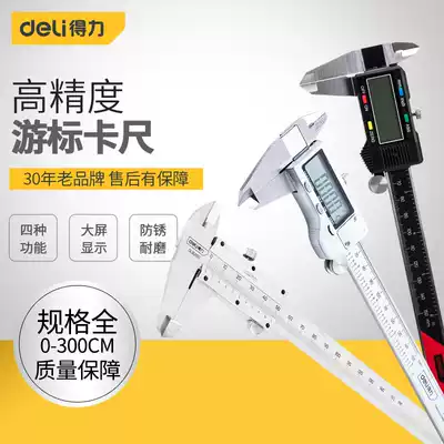 Deli vernier caliper High precision mechanical oil standard caliper Stainless steel household small industrial grade 0-300mm