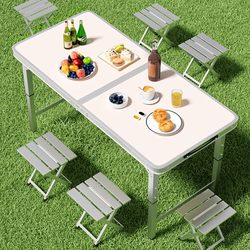 Folding Table for Outdoor Night Market Stalls, Aluminum Alloy Portable Small Table, Adjustable Height for Construction Sites, Dining Table and Chairs