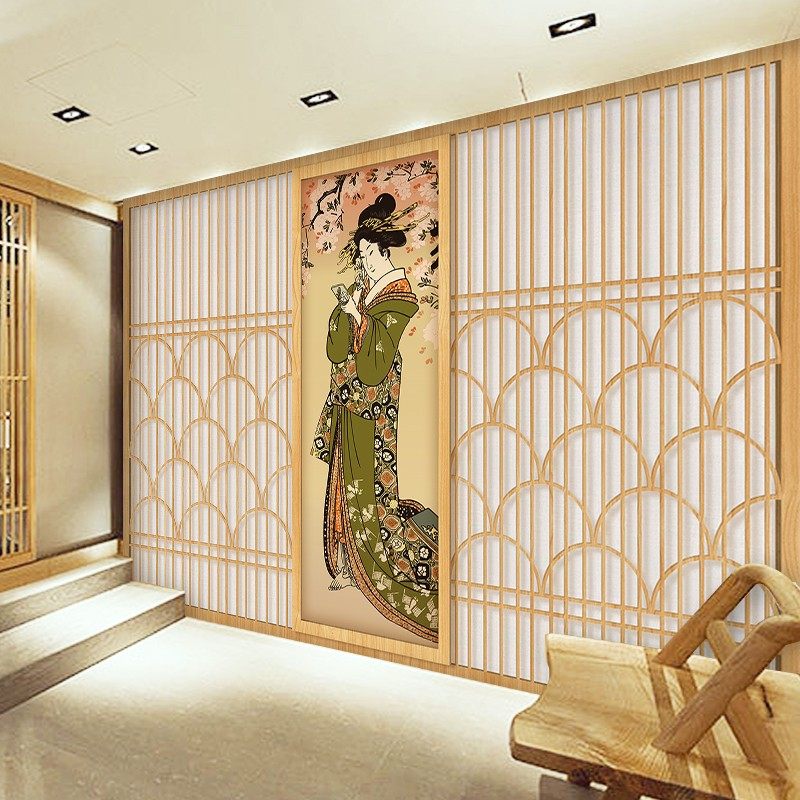 日式风格格栅屏风格子推拉纸门墙纸日本木门剧本杀店装饰壁纸-阿里巴巴