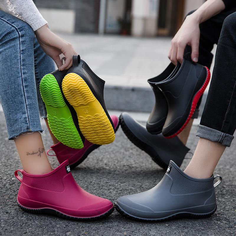 Giày mưa mùa xuân duantong nữ cộng với giày nhung ấm áp giày không thấm nước nam để giúp giày cao su cao su trượt giày để mua bếp thực phẩm 