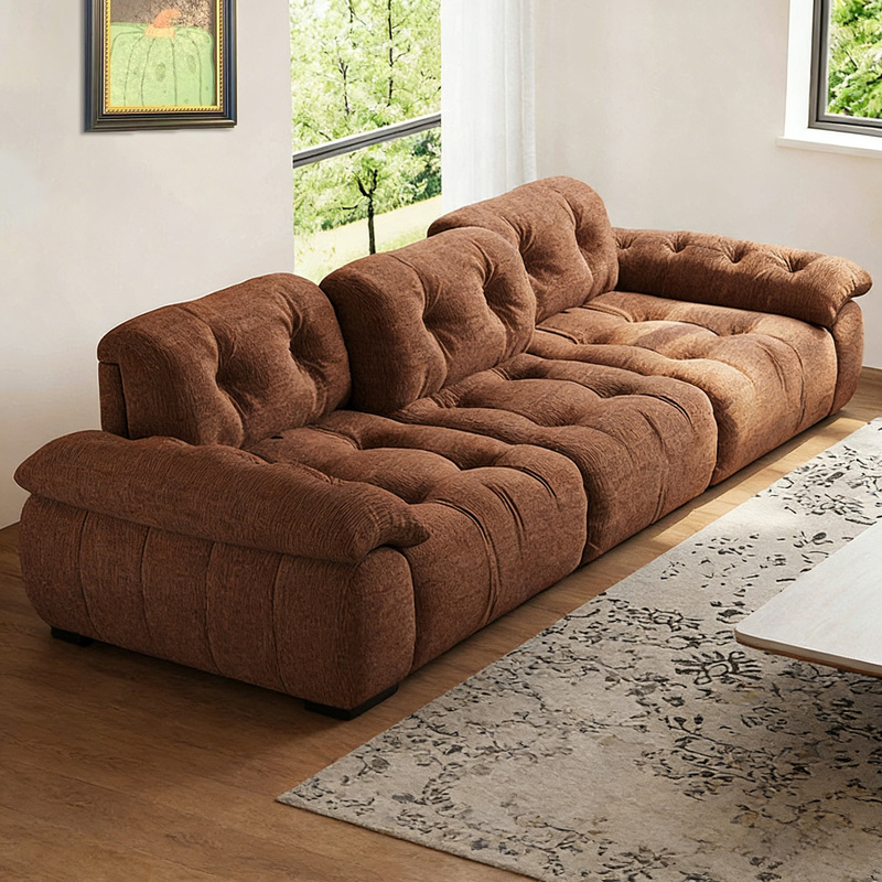 Chenku Cotton Candy Living Room Sofa with Detachable and Washable High Backrest, Italian-Style Minimalist Straight-Line Chenille Fabric Cloud Sofa