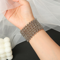 Niche breathable bracelet with wide edge to cover scars fashionable pearl bracelet for skin color womens imitation pearl arm sweat wiping protection