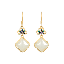 (Self-operated) DAISY BEAUTY enamel lotus and field jade earrings for women S925 silver mothers gift