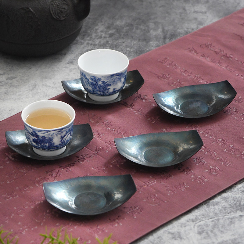 Smoke wave Japan Yukawa Hall Handmade hammer Bronze Ware Hammer Zhou-shaped Tea Cup Totea Cup Cushion Five Sets-Taobao