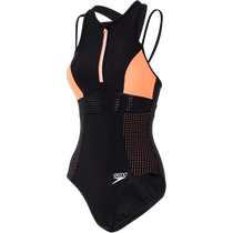 (Self-operated) Speedo womens one-piece swimsuit trendy retro style swimsuit zipper high collar training suit