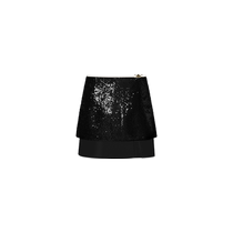 (Self-operated) Ozlana womens summer fashion design mesh stitching double-layer sequin mini skirt