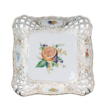 (self-employed) German MEISSEN Mason porcelain naturist melon-fruit hollowed side square pan fruit tray