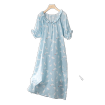 (Self-operated) toratani pure cotton double-layer yarn skin-friendly soft round neck short-sleeved loose womens home wear nightgown