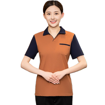 Ice silk quick-drying cleaning work clothes lapel short-sleeved custom T-shirt KTV club bar cleaning staff uniform suit for women