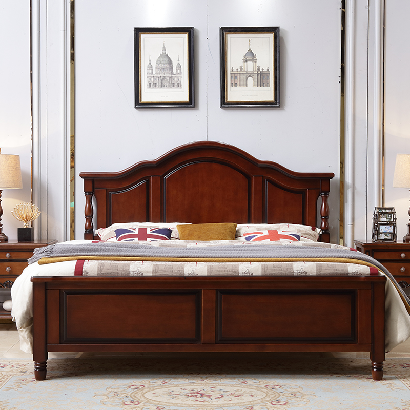 American-style solid wood bed 1 5 m 1 8m light luxury country European-style high box bed walnut dark master bedroom king bed wedding bed