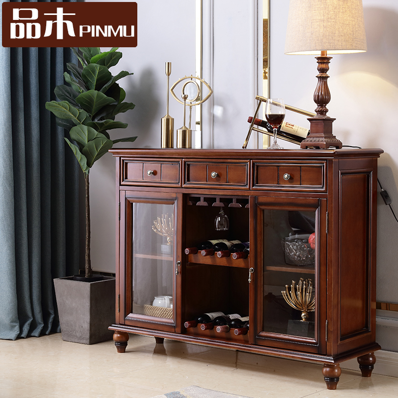 Solid wood new walnut color old simple dining cabinet American kitchen storage cabinet dining room storage cabinet cupboard cabinet wine cabinet
