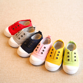 Spring and autumn children's canvas shoes boys and girls sneakers children's baby lazy shoes 1-3 years old 2 one pedal sneakers