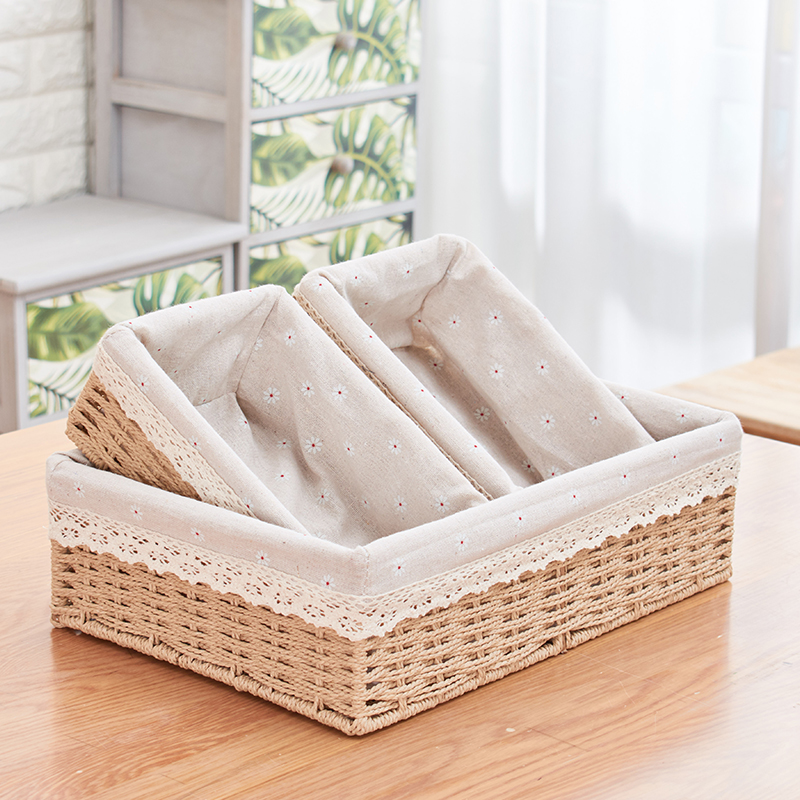 Woven Containing Basket Tabletop Debris snacks Key mask containing box Fruit set Rattan Chic Style Containing Basket