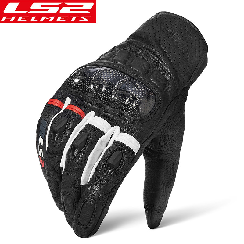 LS2 motorcycle gloves men's summer motorcycle riding carbon fiber fall-proof four seasons thin section leather full finger touchable screen