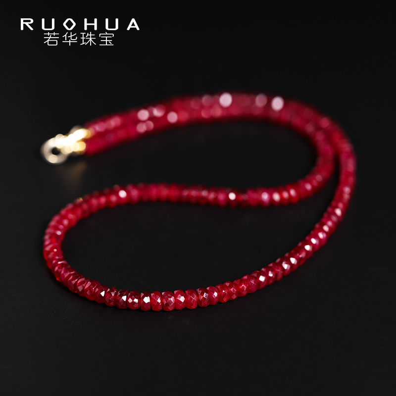 Ruohua Jewelry トワイライト = ラージ ピジョンブラッド ルビー ネックレス レディース 18K ゴールド 鎖骨チェーン カラージェムストーン チェーンネックレス