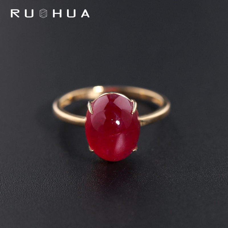 If Hua jewelry plain = large granular ruby ring girl 18K gold jewelry ring gift customization