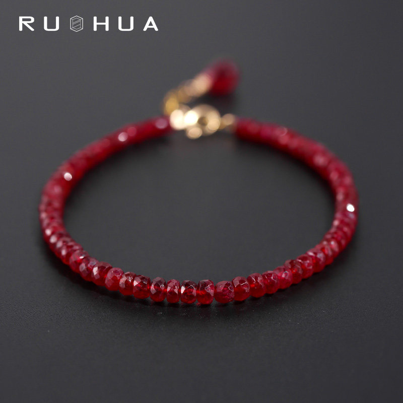 Ruohua Jewelry Wanyue faceted ruby bracelet female natural yellow 18K gold color gem tassel hand string gift