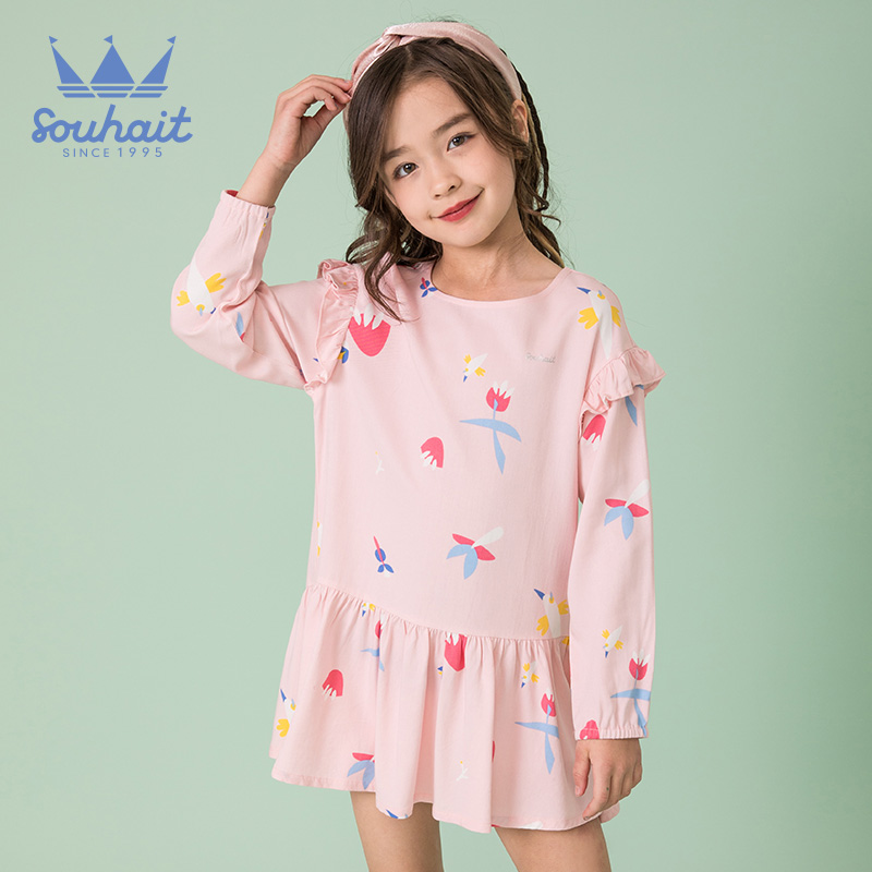 Nước Child 2019 mùa xuân và váy dài tay Casual Loose-fitting Cô gái Sita chiếc váy mùa thu cho trẻ em.