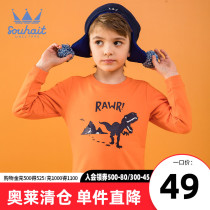 Water child 2021 spring and autumn new childrens round neck pullover dinosaur print long-sleeved T-shirt boys big children sweater