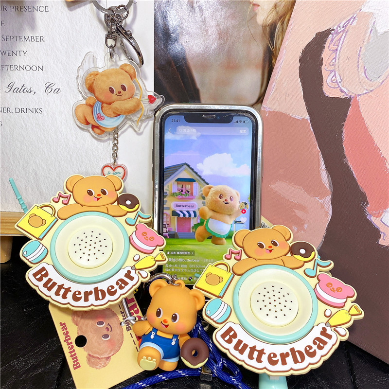 Trendy New Thai Authentic Butter Bear Fun Recording Music Speaker Keychain Backpack Charm