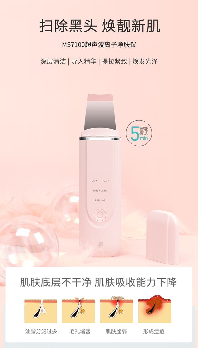 小米生态链 inFace MS7100 超声波离子净肤仪黑头仪 双重优惠折后￥129 两色可选