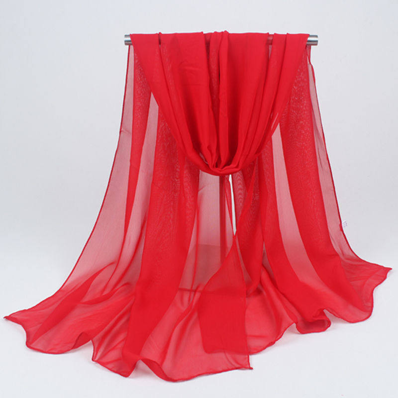 Silk scarf female solid color big red spring and autumn chiffon small scarf solid color sunscreen thin silk scarf beach towel square performance long scarf