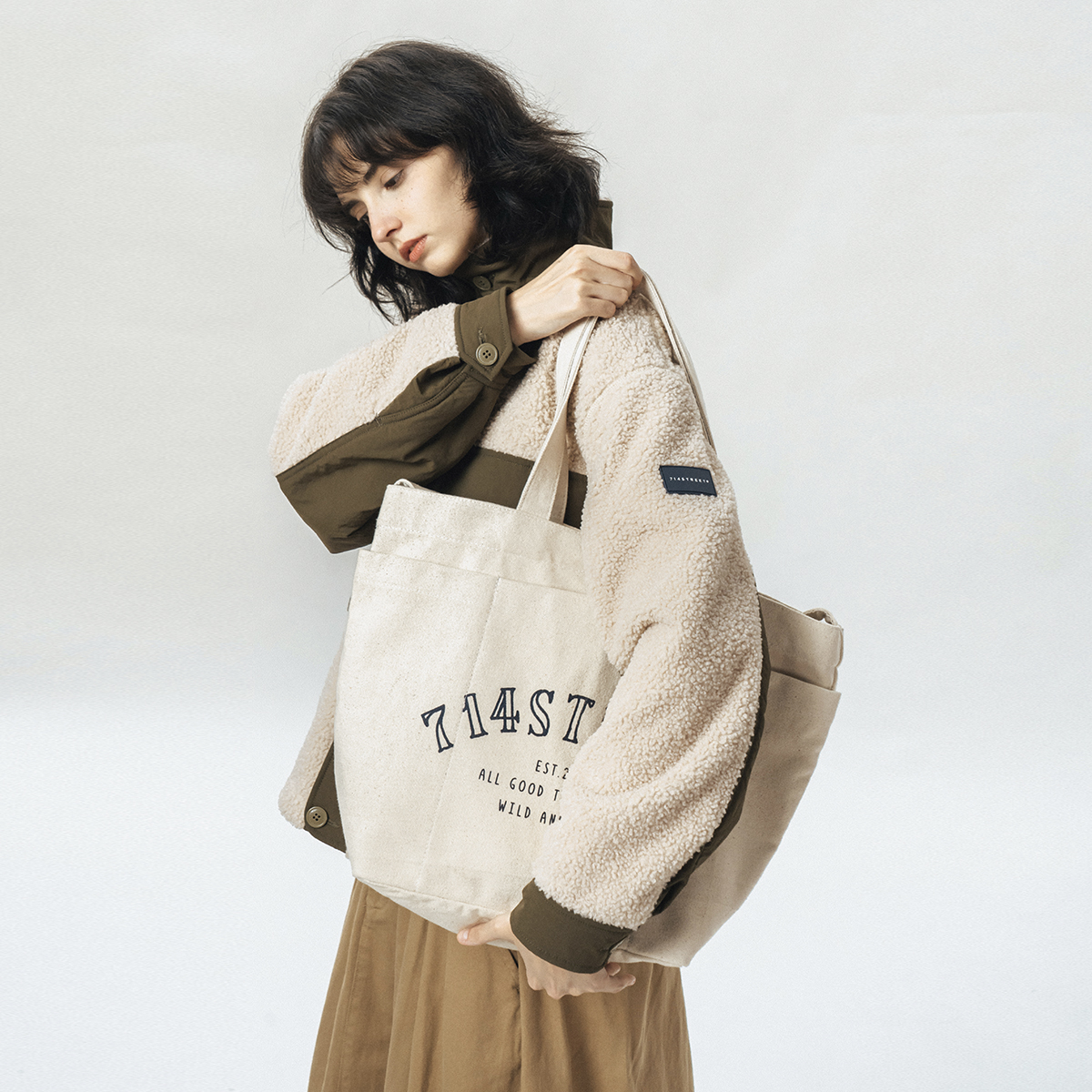 714street day Department Lazy Wind Sail Bag Boomer retro tote bag Literary Art Handbag single shoulder bag-Taobao