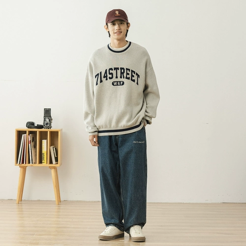 714street, парная одежда для влюбленных, свитер, ретро трикотажная японская толстовка, оверсайз