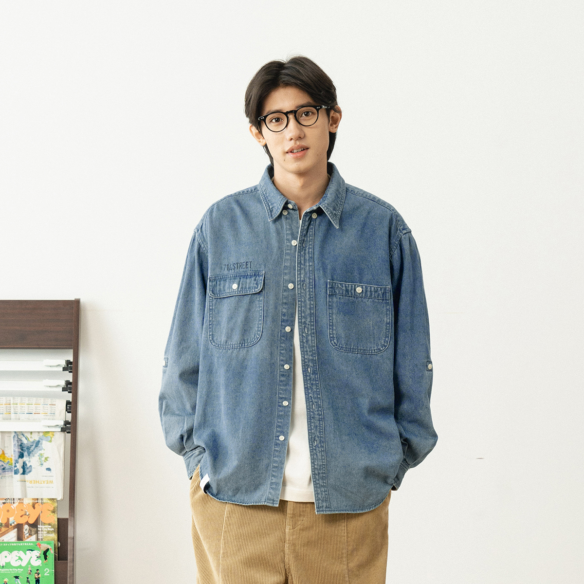 【割引】714street デニムシャツ メンズ シャツ カジュアル ワークウェア ジャケット トレンド ブランド 長袖 トップス