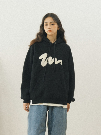 714street美式落肩袖宽松连帽卫衣男女秋冬季灰色帽衫情侣装上衣