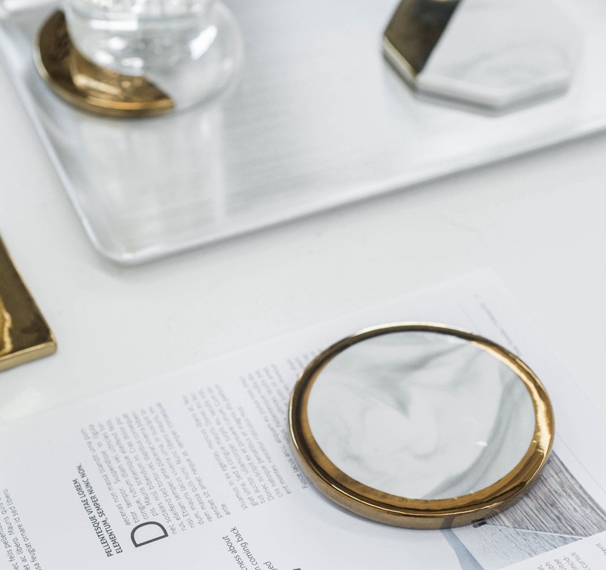 Photography shooting props Nordic ins Denmark design marble pattern ceramic coaster insulation pad gold-plated edge photo