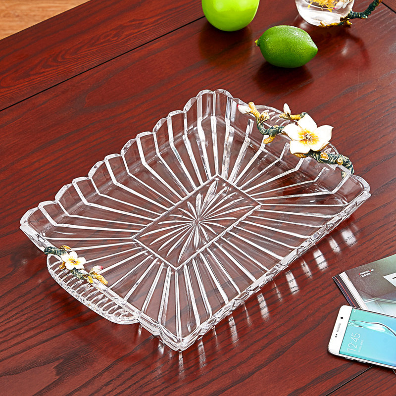 Enamel color tray crystal glass fruit plate home cup plate put cup plate light luxury style rectangular tea plate cup plate plate