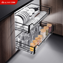 German kitchen pull basket stainless steel double drawer cupboard bowl basket bowl rack rack storage rack drain rack