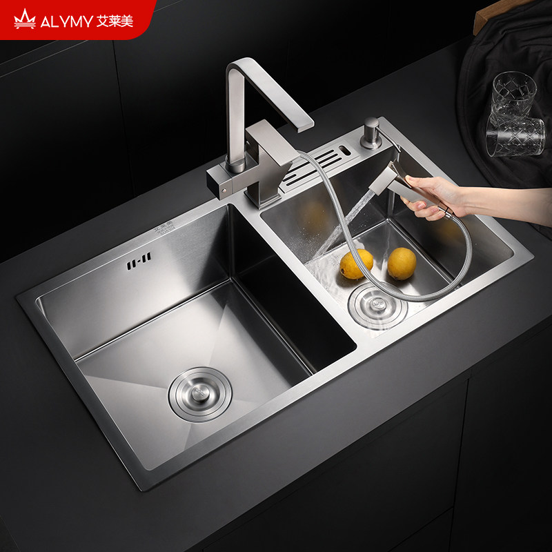 German Alamy double-slot kitchen sink sink 304 stainless steel household sink vegetable basin