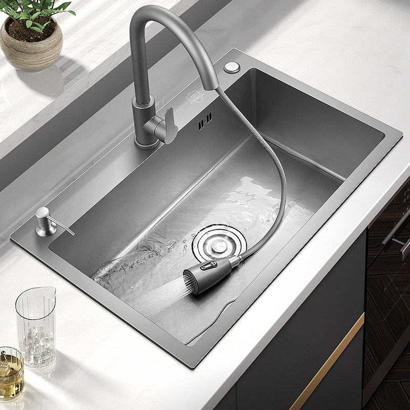 German washbasin kitchen sink gun gray single-slot 304 stainless steel washbasin washbasin household washbasin