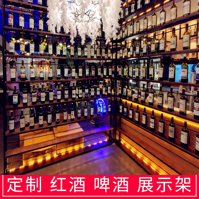 Clear bar dining room wrought iron partition wine rack simple decoration bar wall-mounted solid wood luminous wine beer cabinet rack