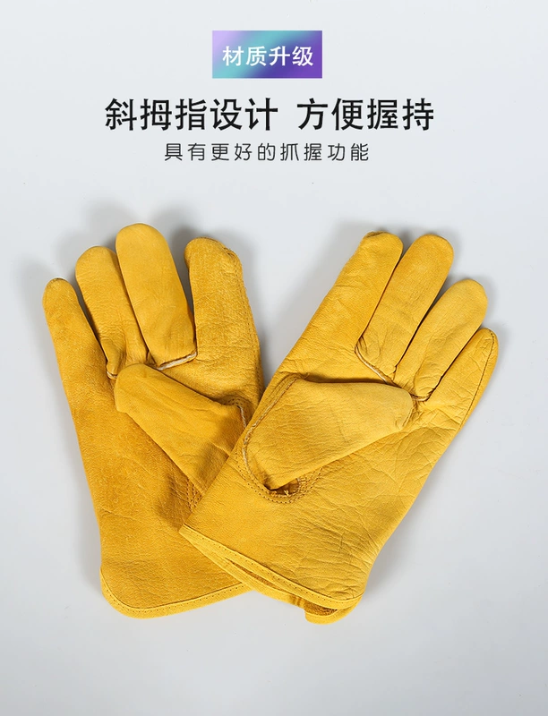 Lớp đầu tiên da bò găng tay hàn da bò màu xanh lá cây ngắn mềm chống vảy cách nhiệt nhiệt độ cao thợ hàn găng tay bảo vệ hàn ống tay da hàn găng tay da hàn