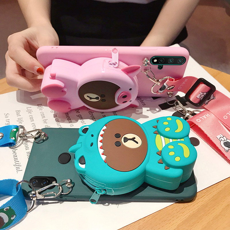 小熊华为nova5ipro手机壳nova背包式5i斜跨5可以背的4e公仔4零钱包3e卡通3i仙女3网红2s同款2plus挂绳挂脖ins