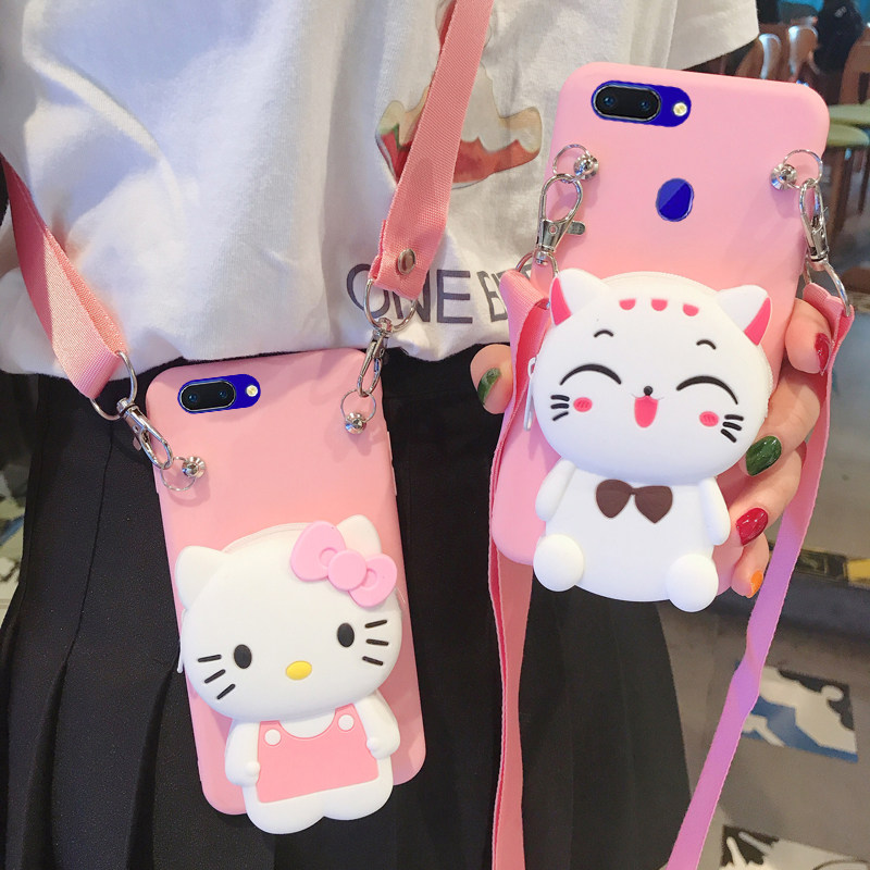 招财猫oppor11s手机壳r11背包式r9s斜跨r9支架plus抖音网红0ppo带挂绳oppor11plus少女背带卡通零钱包手机壳