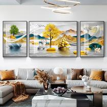 Living room decoration painting minimalist modern sofa Background wall fresco New Chinese Triple hanging painting light and luxurious inlaid crystal porcelain painting