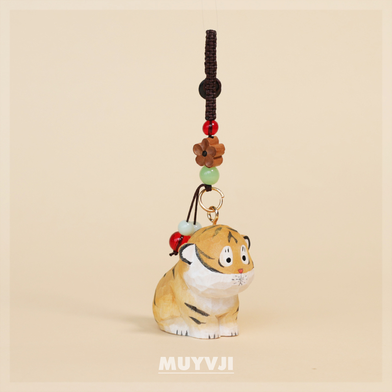 Handmade Wooden Carving Little Tiger~Zodiac Keychain Bag Backpack Couple Pendant Car Keychain Gift