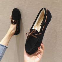 Classic everlasting immortal ~ one foot pedal bean-bean shoes female winter plus suede warm 100 lap non-slip casual flat-bottomed pregnant woman shoes