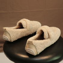 Explicit feet small unbloated hair shoes womens winter outwear flat bottom square head One foot pedal fashion plus suede lamb bean shoes