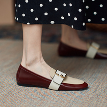 The store manager keeps your feet private and never gets tired ~ Round toe metal buckle small leather shoes for women flat lazy one-leg loafers