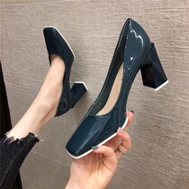 Heavy Pound Recommended ~ Temperament Commute High Heel Shoes Women 100 Hitch Girl Square Head Shoes Net Red style coarse heel single shoe black